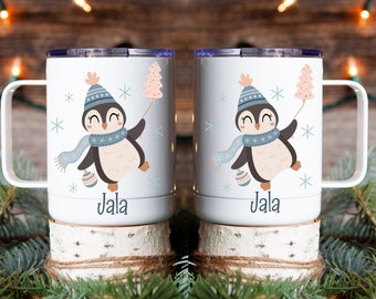 Personalized kid's hot cocoa mug, personalized kid's hot chocolate mug, winter animal kid's hot cocoa mug