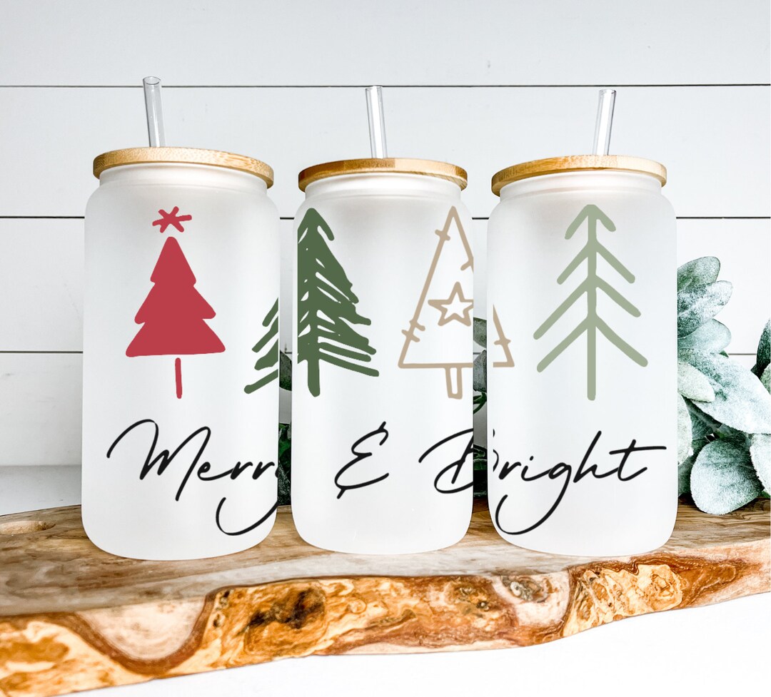 Minimalist Christmas Tree Iced Coffee Cup, Minimalist Christmas Tree