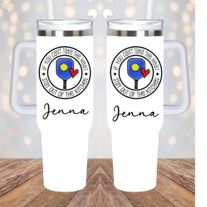 Funny pickleball 40 ounce tumbler with handle, personalized pickleball cup with handle, funny personalized pickleball tumbler with handle