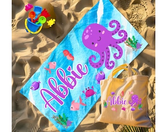 Personalisiertes Kinder Strandtuch - individuelles Geschenk für Geburtstag oder Urlaub, Urlaubstuch für Kinder, süßes Strandtuch für Kinder, Kinder Strandtasche