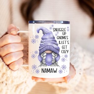 Gnome coffee cup, custom gnome coffee mug, holiday coffee mug, gnome Christmas gift, coworker gift gnome, hot chocolate cup