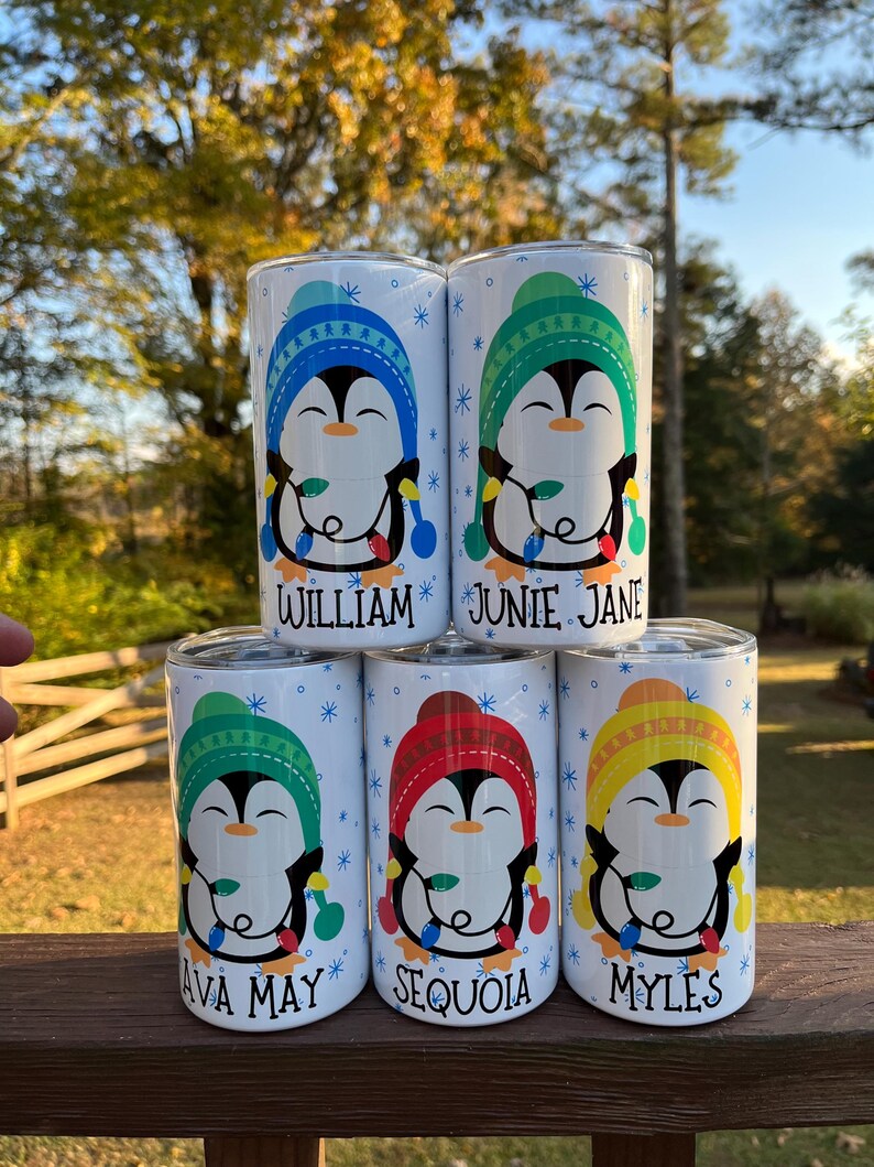 Kids penguin hot cocoa mug, Christmas cocoa mug for kids, kids cocoa mug with lid, personalized Christmas eve cocoa mug, Kid's penguin mug zdjęcie 15