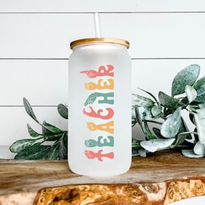 Deaf education teacher frosted glass iced coffee cup