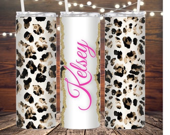 Leopard print tumbler,20oz cheetah print tumbler with straw and lid, ladies birthday gift, 30th birthday, 50th birthday for her,