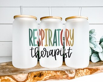 Respiratory therapist frosted glass iced coffee mug, respiratory therapist gift, respiratory therapy gift, frosted glass iced coffee mug