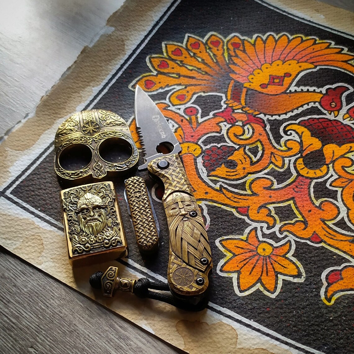 Custom brass zippo lighter Viking skull. Etsy