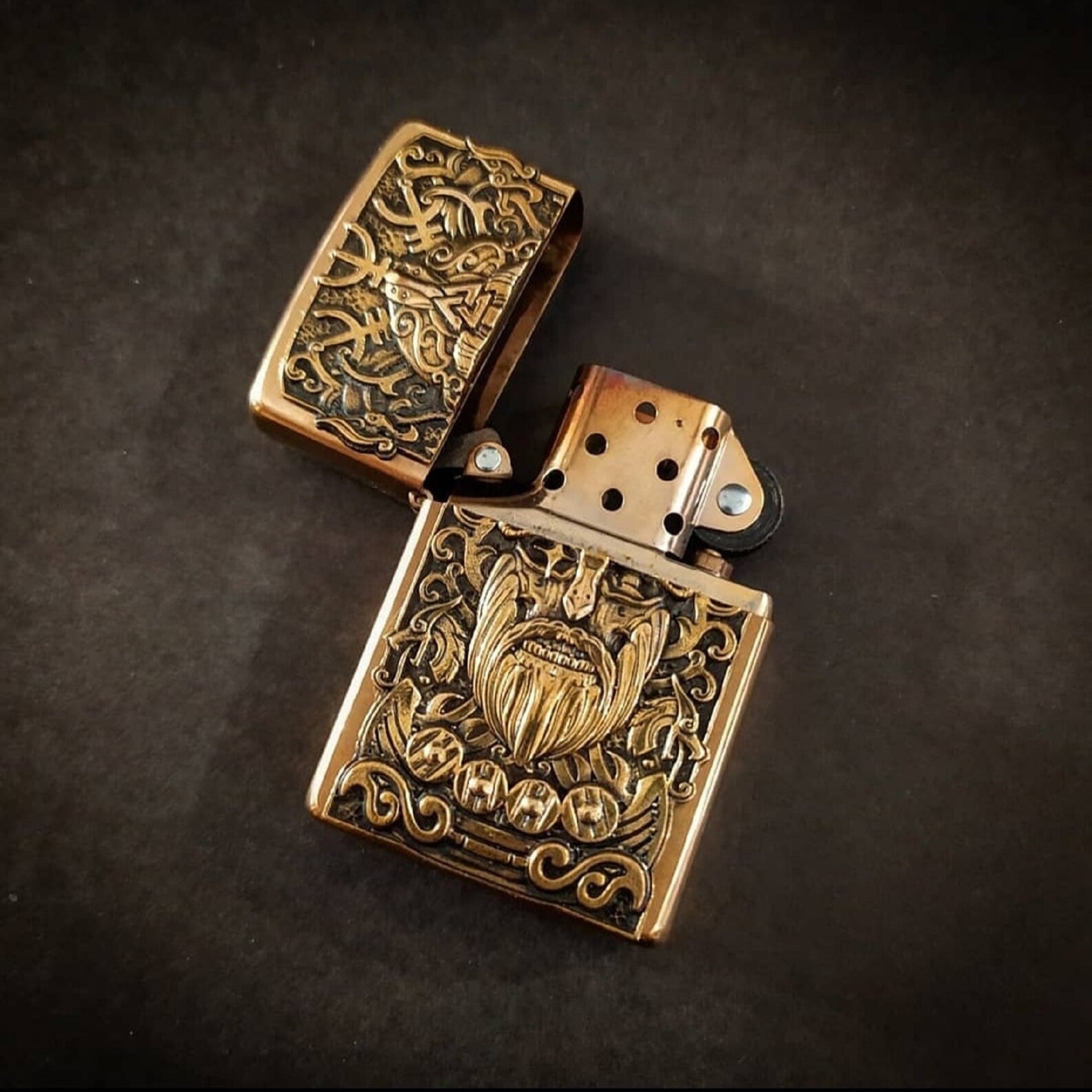 Custom brass zippo lighter Viking skull. Etsy