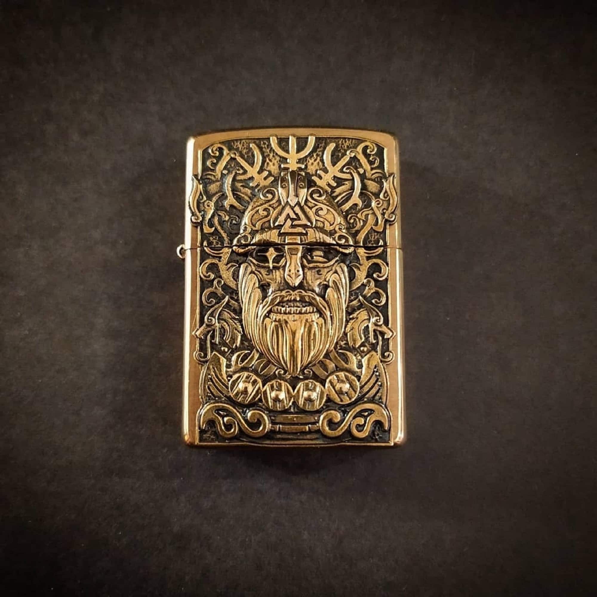 Custom brass zippo lighter Viking skull. Etsy