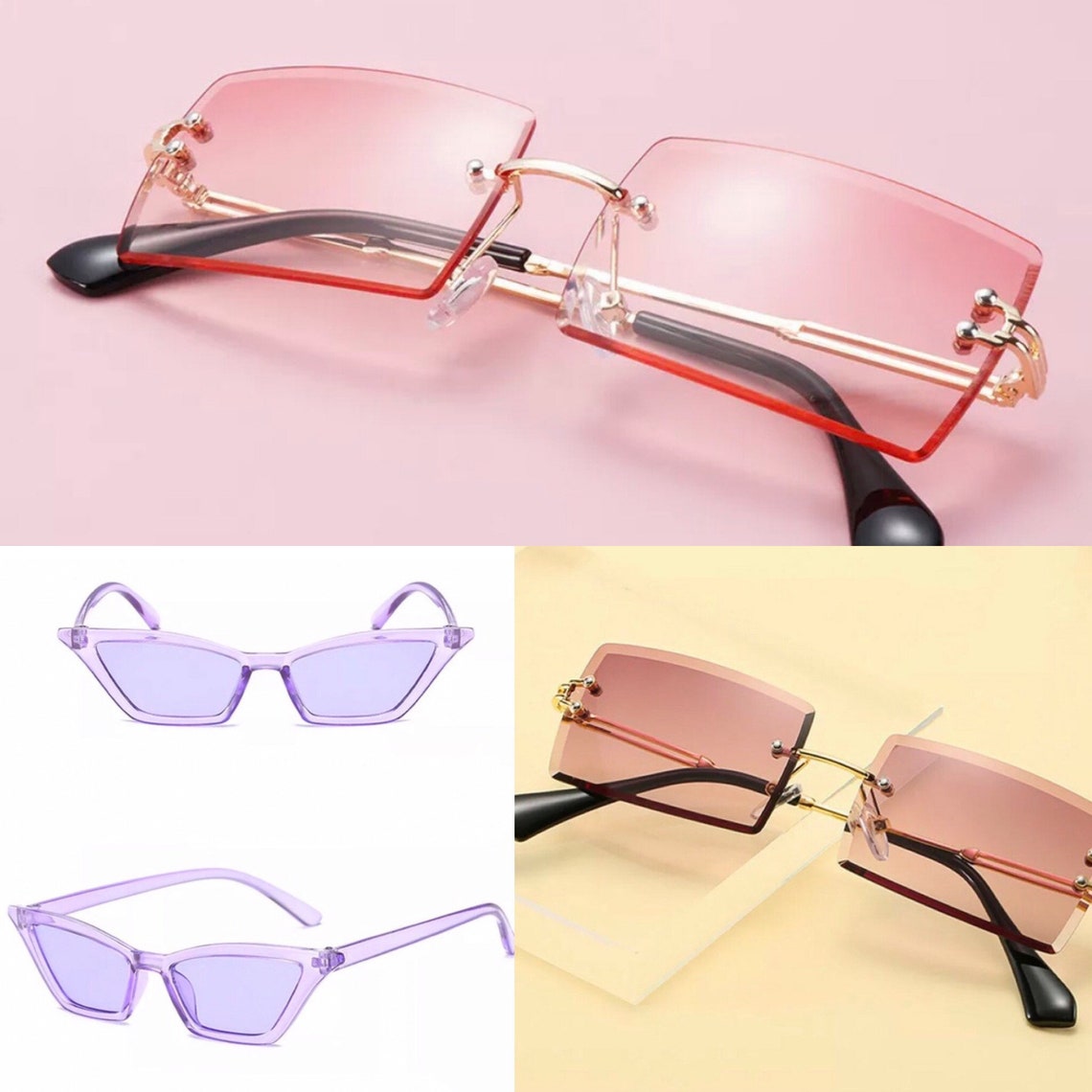 Unisex y2k Rectangle Rimless Frameless Sunglasses Tinted Etsy