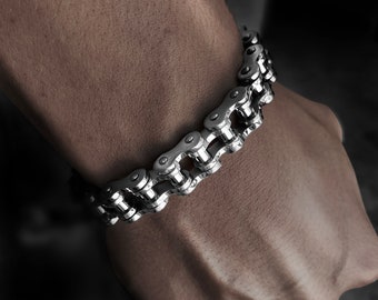 Heavy and Study Mens Steel Large Link Chain Motorcycle Bike Chain Bracelet with Skulls Polished