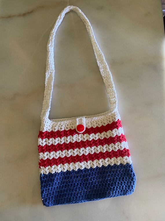 Red, White, & Blue Handmade Crochet Crossbody Bag