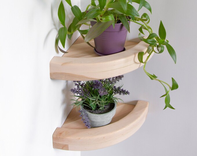 One Side Rounded Shelf Corner Wooden Rounded Shelf With Edging, Wall Shelf, Plant Shelf ...