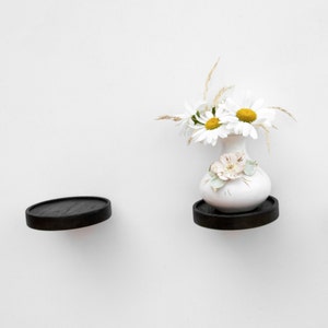 SET of black round wooden floating wall shelves, housewarming gift, wall hanging, hanging plant shelf, cat shelves, display shelf