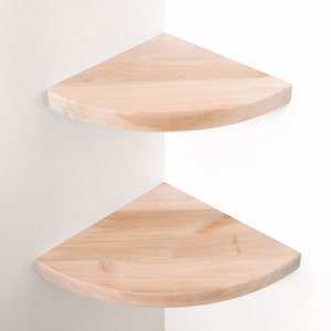 Corner Shelf 10&quot; - 20&quot; Round Wooden Alder Floating Shelves, Plant shelf, Wooden Floating Shelves for Speaker, Security, Home Camera, Display