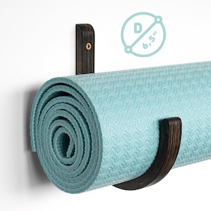 Black yoga mat holder 6.5&quot; diameter, home gym storage, yoga mat and Foam roller storage, yoga gifts, home gym organizer, wall mounted hook