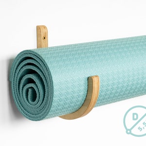 Wooden wall holders for yoga mat Wall mount yoga mat hook Foam roller rack Handmade home gym storage