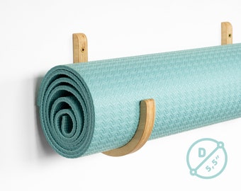 Wooden wall holders for yoga mat Wall mount yoga mat hook Foam roller rack Handmade home gym storage
