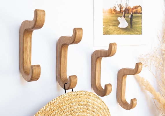 Oak Wall Hooks for Clothes, Towels, Hats, Bags, Hallway Wooden