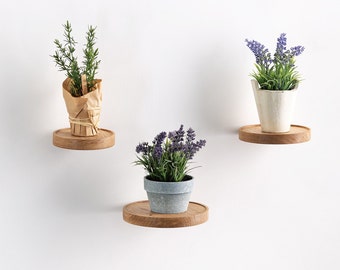 SET of round wooden shelves, small floating shelf, modern circle shelf, plant shelf, wooden craft, minimalist shelves