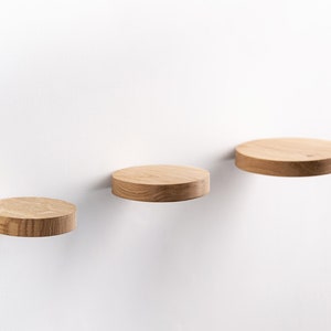 SET of round wooden shelves, small floating shelf, modern circle shelf, showcase, wooden craft, minimalist shelves