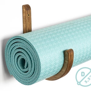 Wall mounted yoga mat hook, Wood yoga mat holder, Foam roller rack, Handmade home gym storage