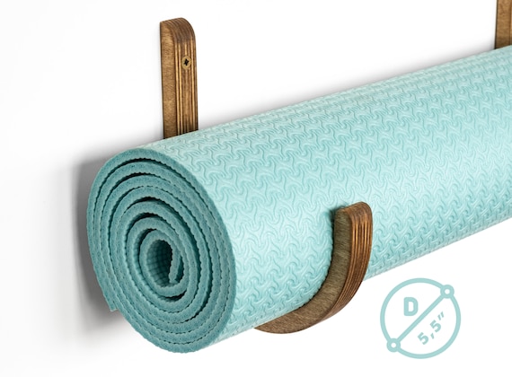 Wall Mounted Yoga Mat Hook, Wood Yoga Mat Holder, Foam Roller Rack,  Handmade Home Gym Storage 