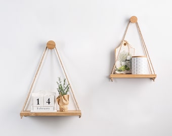 Oak swing shelf, Hanging shelves, single floating shelf, rope hanging shelve, planter shelves , Swing Shelf,