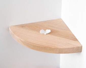 Round wooden corner shelf with hidden fastening, floating corner shelf made of natural wood for plants, decor, perfumes, wall corner shelf