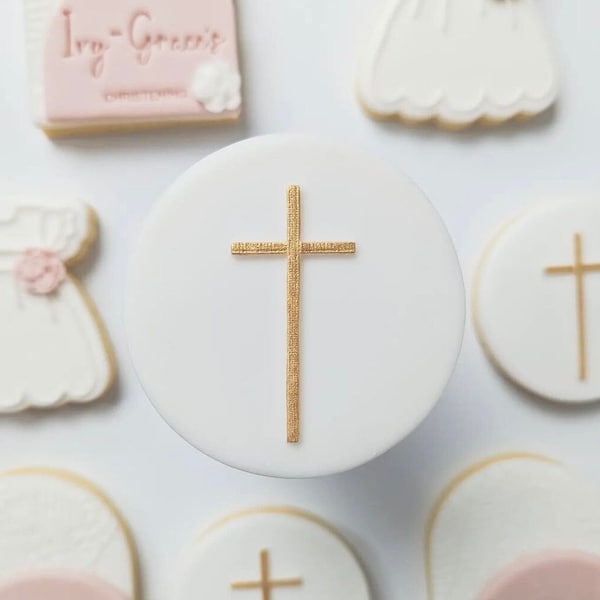 Holy Cross Embosser Stamp - Reverse Fondant Embosser -  Topper For Christening Cake, Baptism Cake, Cupcake, First Holy Communion Cake Decor