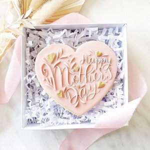 Set di stampi per biscotti a forma di cuore con scritta "Happy Mothers Day" - Timbro per stampi per biscotti a forma di cuore con scritta "Happy Mothers Day"
