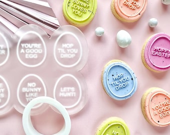Easter Embosser Stamp | Mini Egg Messages | Reverse Embosser & Cookie Cutter Set | x6 Designs In One!