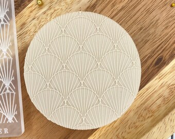 Texture Embosser Stamp - Geometric Scallop Shell Texture - Repeat Pattern Raised Fondant Embosser Stamp