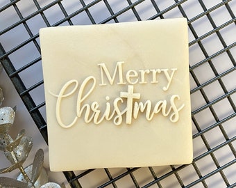 Christmas Reverse Embosser Stamp - Merry Chrismas With Holy Cross Embosser