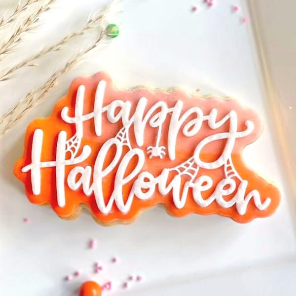 Halloween Reverse Embosser Stamp & Cookie Cutter Set, Happy Halloween Fondant Debosser Stamp, Decorating Tools For Bakers