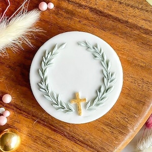Cross Wreath Embosser Stamp - Reverse Fondant Embosser - Topper for ...