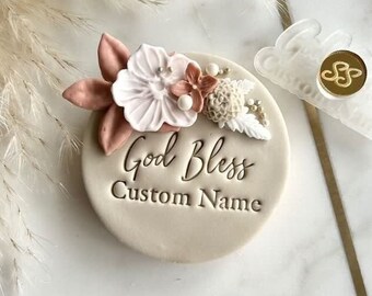 God Bless Custom Name Cookie Stamp - Personalised SlimPress™ Stamp - Christening, Communion, Baptism Cupcake/Biscuit Topper