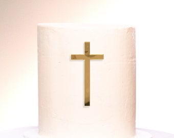 Adorno de cruz para tarta, cruz acrílica de espejo, para bautizo, cupcakes y primera comunión.