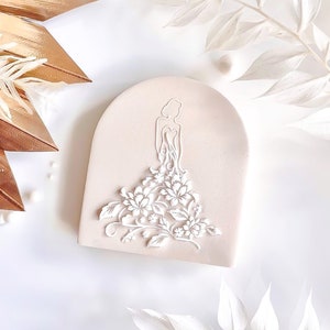Bride / Bridesmaid With Floral Dress Reverse Embosser, Wedding Biscuit And Cupcake Decorating Tool For Bakers