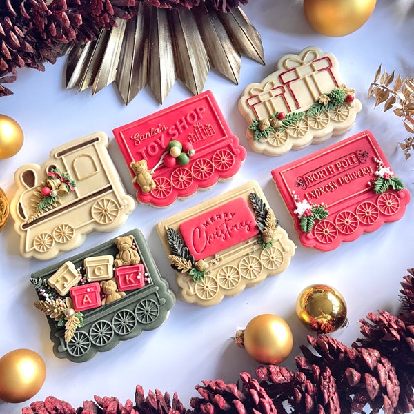 Weihnachtsmann Spielzeugeisenbahn Embosser & Cutter Set | Festlicher Reverse Pop-up Debosser Stempel | Weihnachtsbäckerei Geschenkideen | x5 Designs zur Auswahl