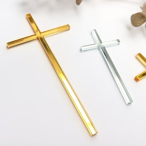 Slim Cross Cake Charm | Mirror Acrylic Cross | Topper For Christening Cake, Baptism Cake Charms, Cupcake Charm, Holy Communion Cake Decor