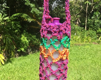 Bolsa para agua hecha a mano, color morado, 100 % cáñamo y algodón