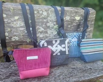 Bolso bandolera hecho a mano, muestras de tela reutilizadas