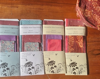 Envoltorios de cera de abeja orgánica para alimentos, envoltorios de almacenamiento de alimentos naturales, reutilizables, lavables, paquete de 3