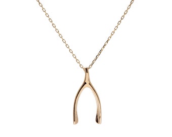 14K Solid Gold Wishbone Necklace,14K Gold Pendant Charm Necklace,Gold Necklace for Women,Dainty Gold Necklace,Gold Charm Necklace