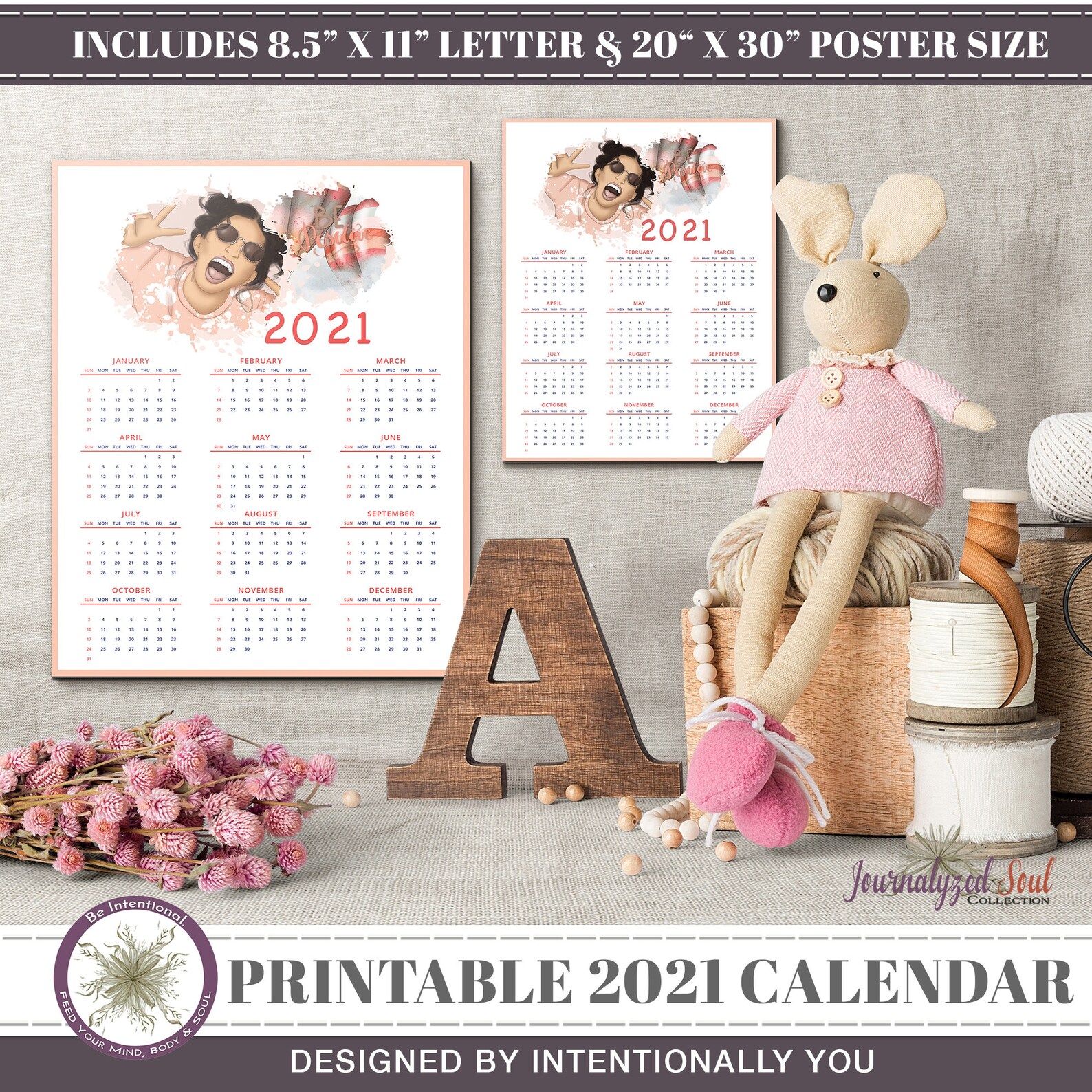2021 Printable Girls Wall Calendar Gratitude Journal | Etsy