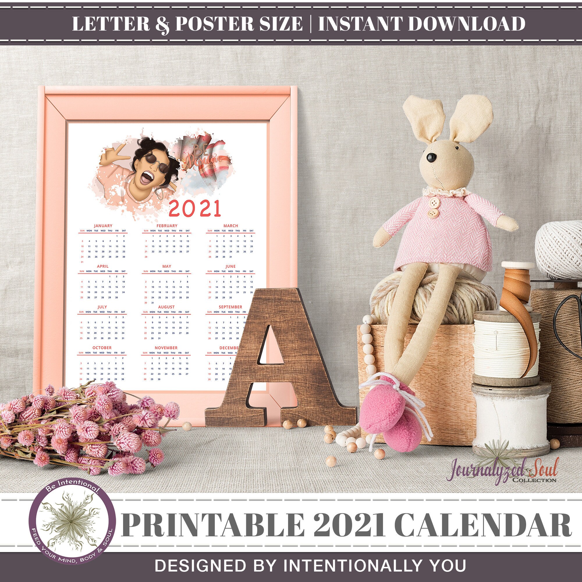 2021 Printable Girls Wall Calendar Gratitude Journal Etsy