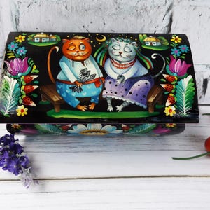Katzen Holzkiste, Ukraine Malerei, handgemachte Box, Box für Katzenliebhaber, Erinnerungsbox, Aufbewahrungsorganisation, Holzkiste, Schmuckschatulle Blumen
