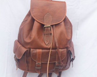 Handcrafted Vintage Leather Backpack - Distressed Brown Rucksack for Travel and Laptop - Unisex Design -Genuine Leather - Rustic Boho Style