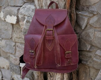 Vintage Leather Backpack,leather Rucksack ,Backpack gifts for him her