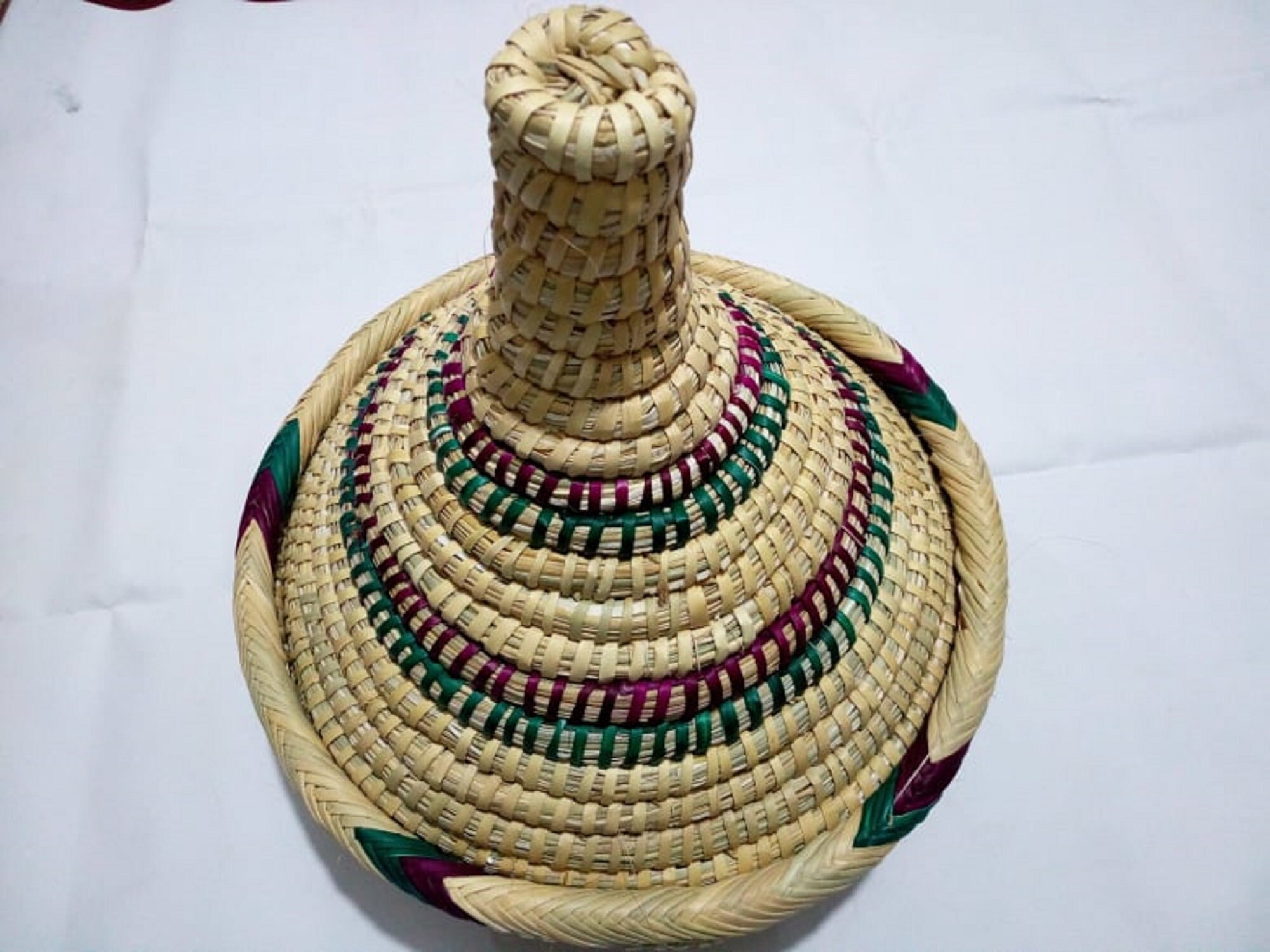Moroccan Hand Woven Bread Basket With Conical Lid Cover Etsy UK